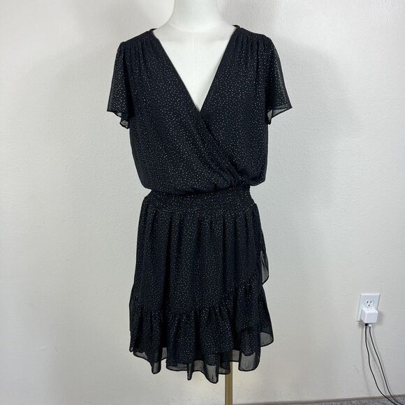 MICHAEL Michael Kors Dresses & Skirts - MICHAEL Michael Kors Dress Womens Medium Black Textured Polka Dot Wrap Ruffle